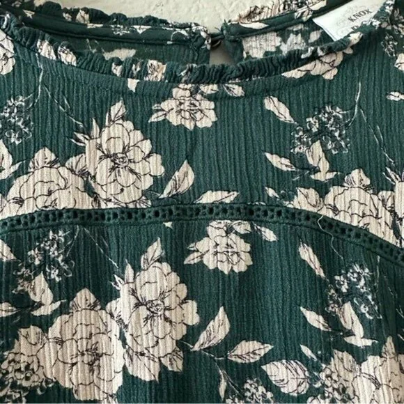 Knox Rose Green Ruffled Tiered Sundress floral-printed babydoll Sz Medium - Picture 6 of 8